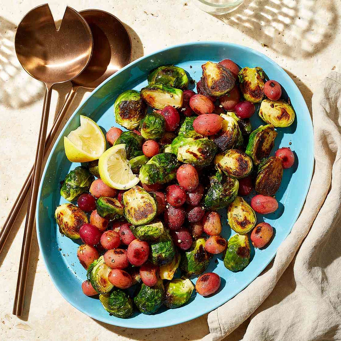 Roasted Brussels Sprouts with Grapes