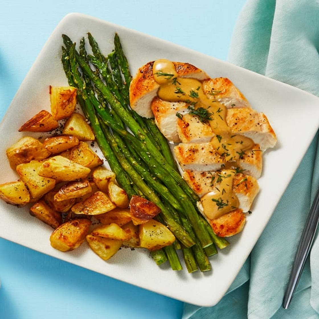 Creamy Dill Chicken with Roasted Potatoes & Asparagus