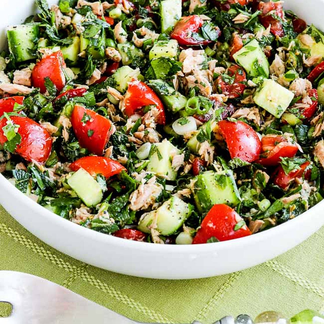 Tuna Salad with Cucumbers, Tomatoes, Parsley, and Mint