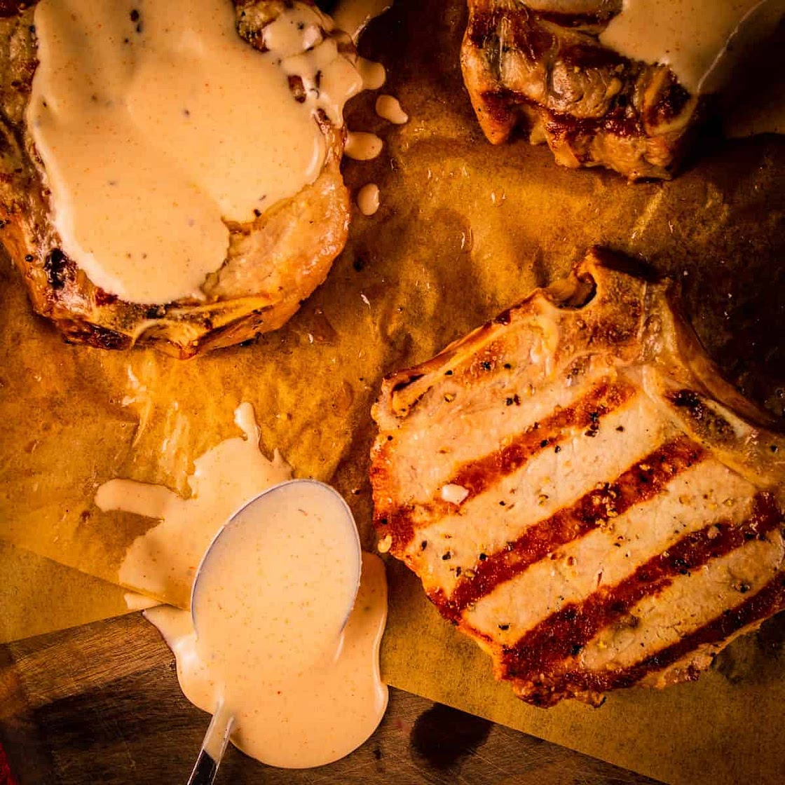 Grilled Pork Chops with Alabama White Sauce