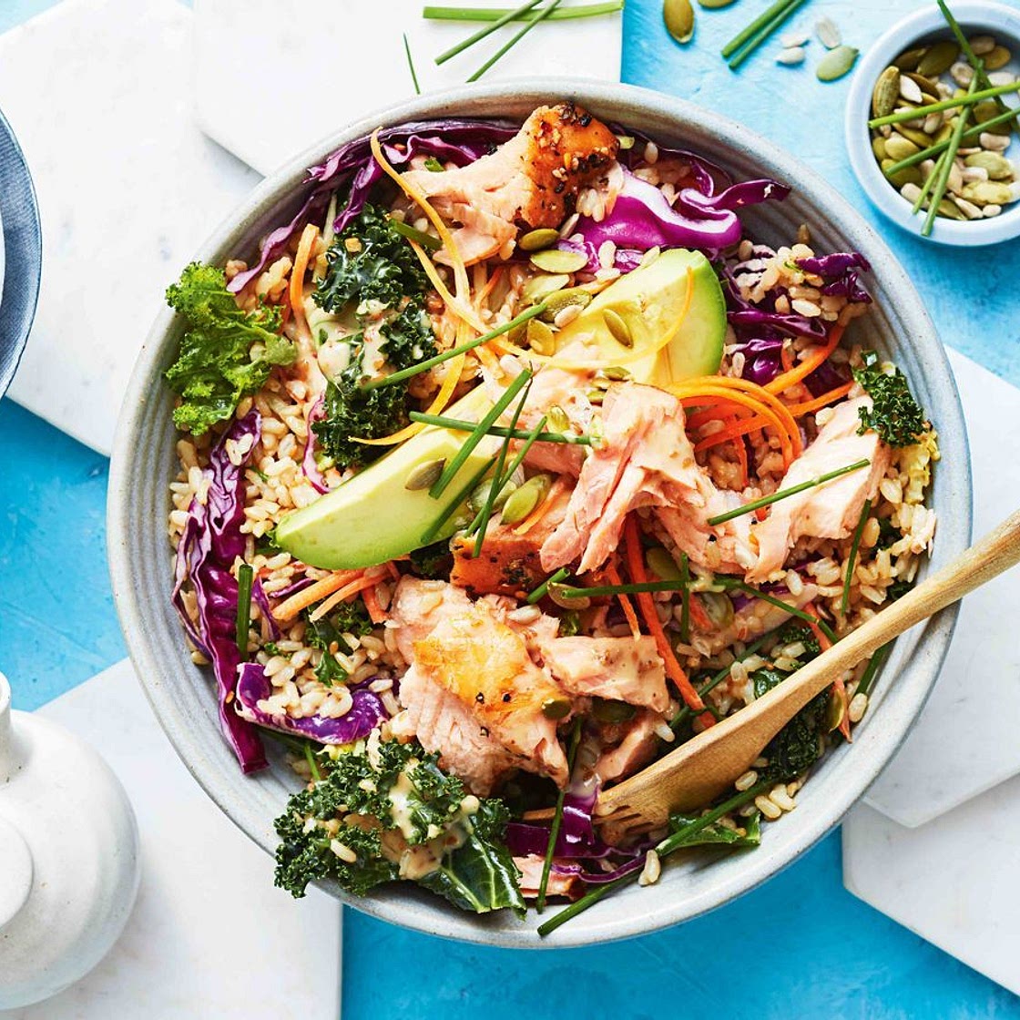15-minute salmon and sesame rice superfood bowls recipe