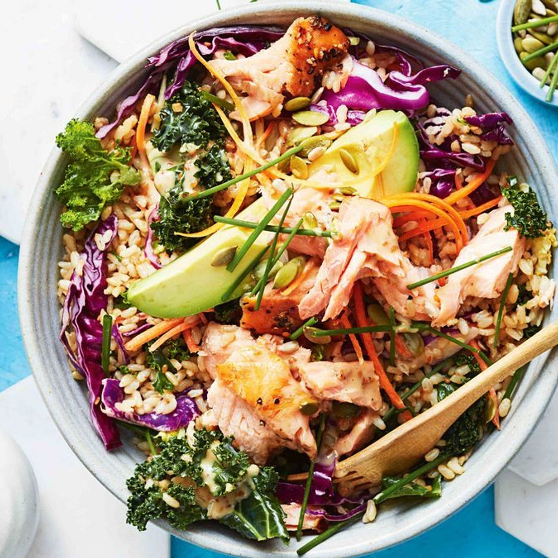 15-minute salmon and sesame rice superfood bowls recipe