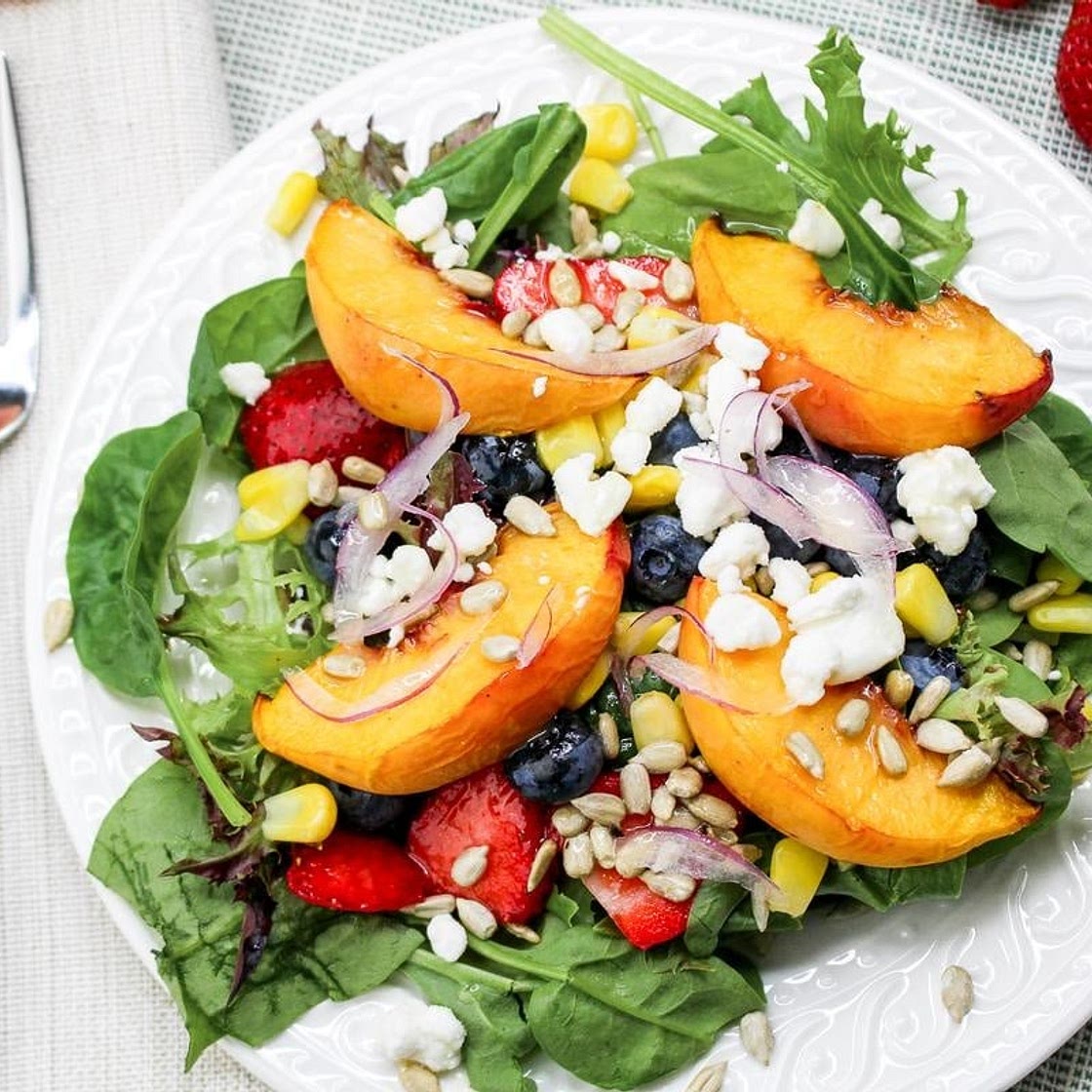 Peach Strawberry and Blueberry Salad with Honey Lime Dressing Recipe