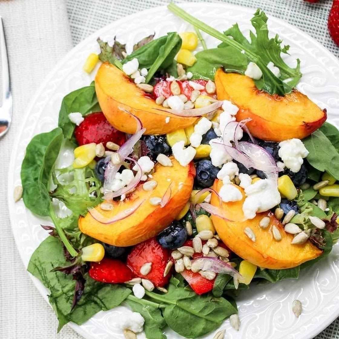 Peach Strawberry and Blueberry Salad with Honey Lime Dressing Recipe