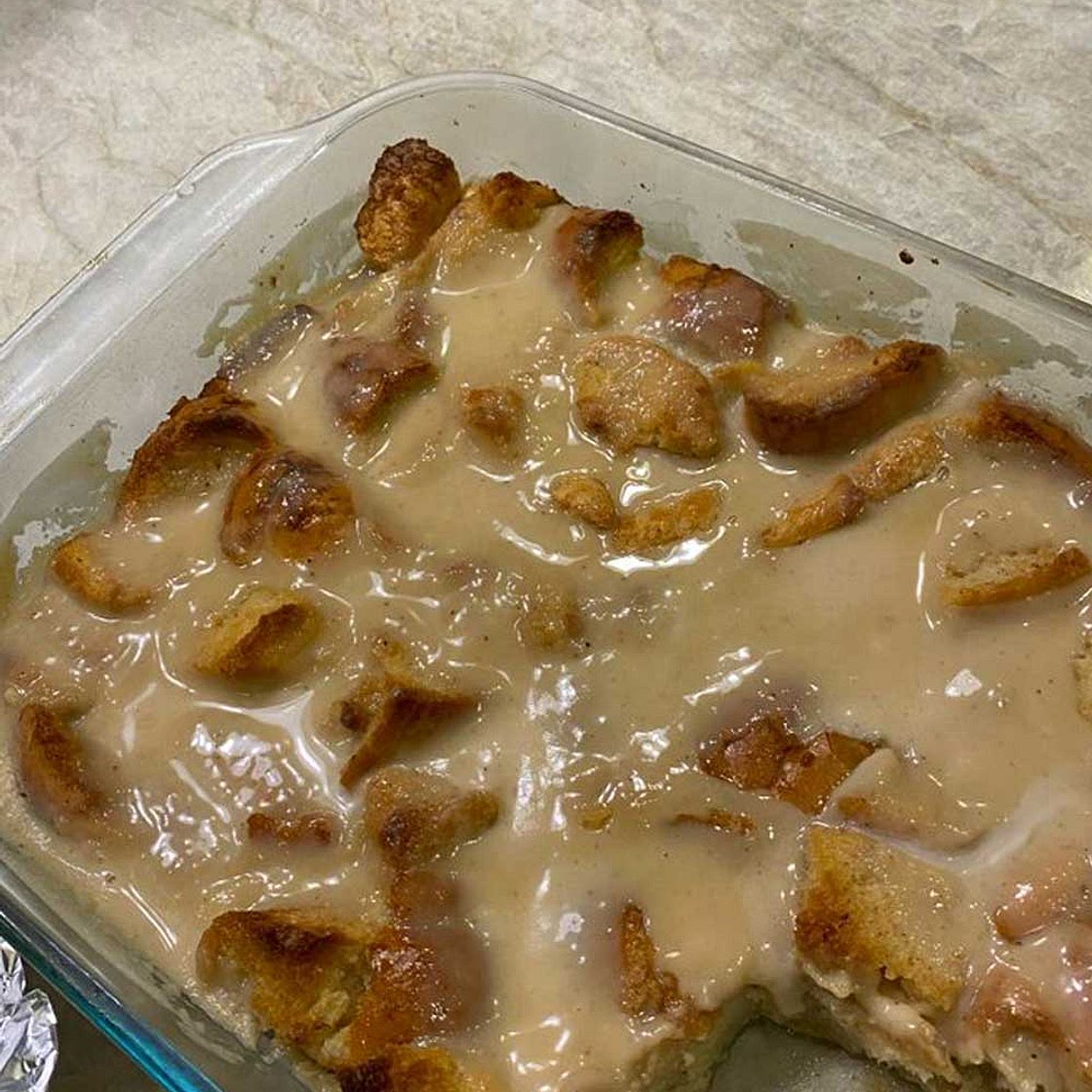 Old-Fashioned Bread Pudding with Vanilla Sauce