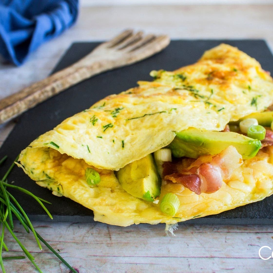 Folded Cheese Omelette with Bacon and Avocado
