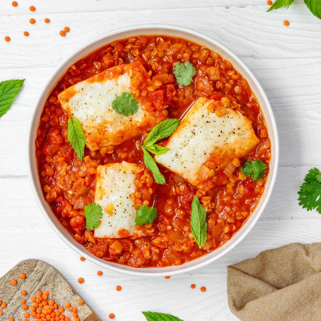 Herbed COD and Lentil Stew