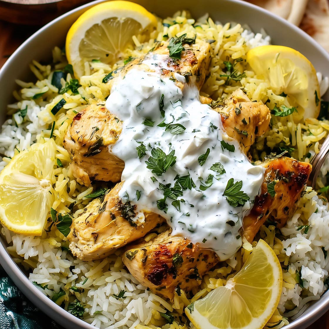 Dump and Bake Chicken Tzatziki with Rice
