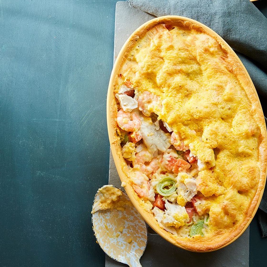 Fish gratin with vegetables & prawns (Gratíneraður fiskur með grænmeti og rækjum)