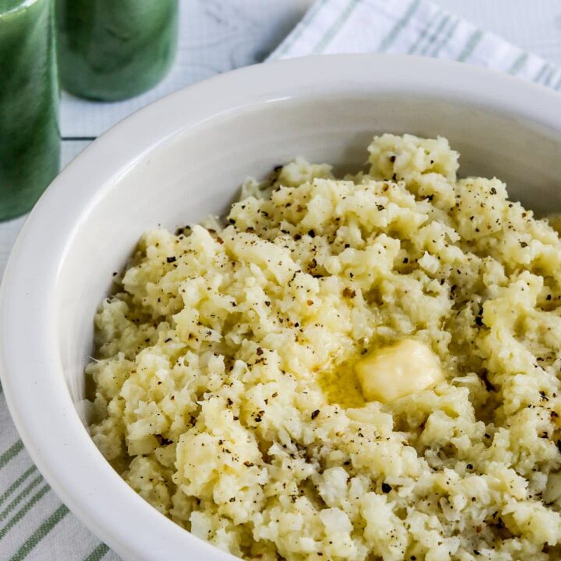 Pureed Cauliflower with Garlic, Parmesan, and Goat Cheese
