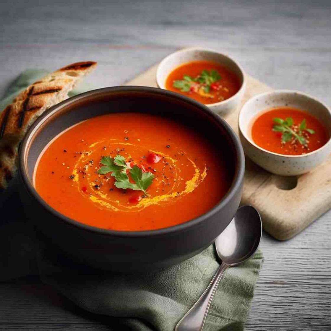 Healthy Roasted Red Pepper and Tomato Soup with Fresh Tomatoes