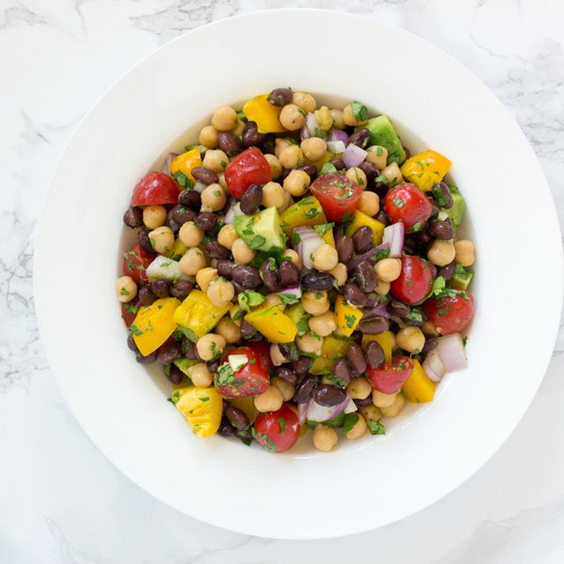Black Bean, Chickpea & Avocado Salad with Bell Pepper & Tomatoes