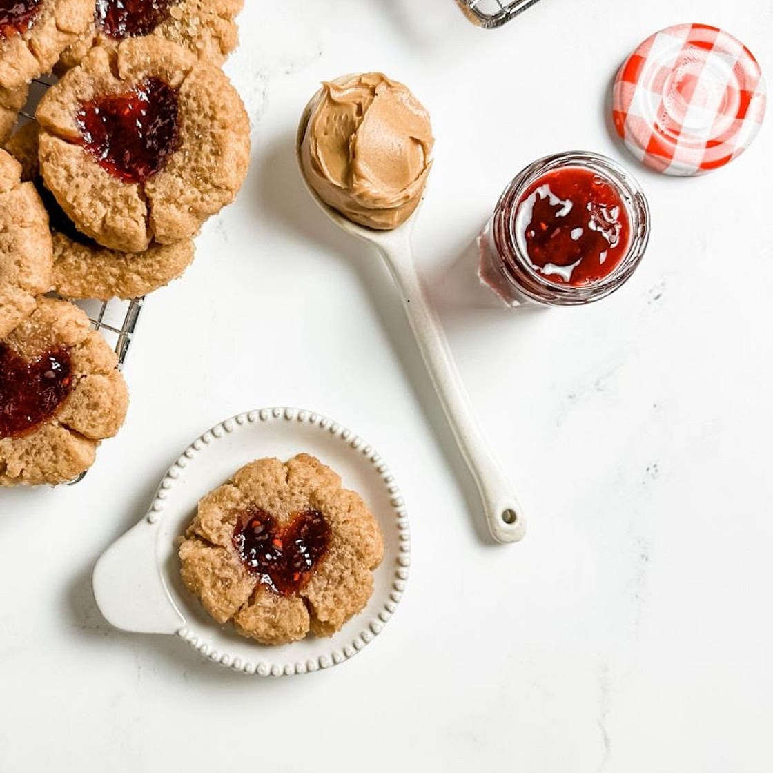 Peanut Butter and Jelly Heart Thumbprints