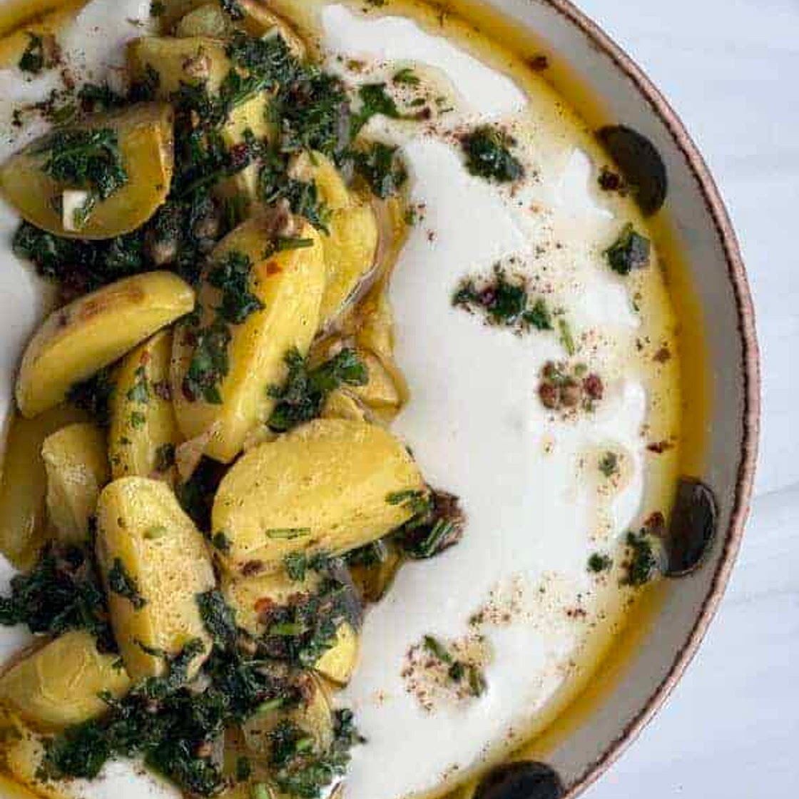 Batata Harra with Whipped Feta Dip (Middle Eastern Spicy Potatoes)