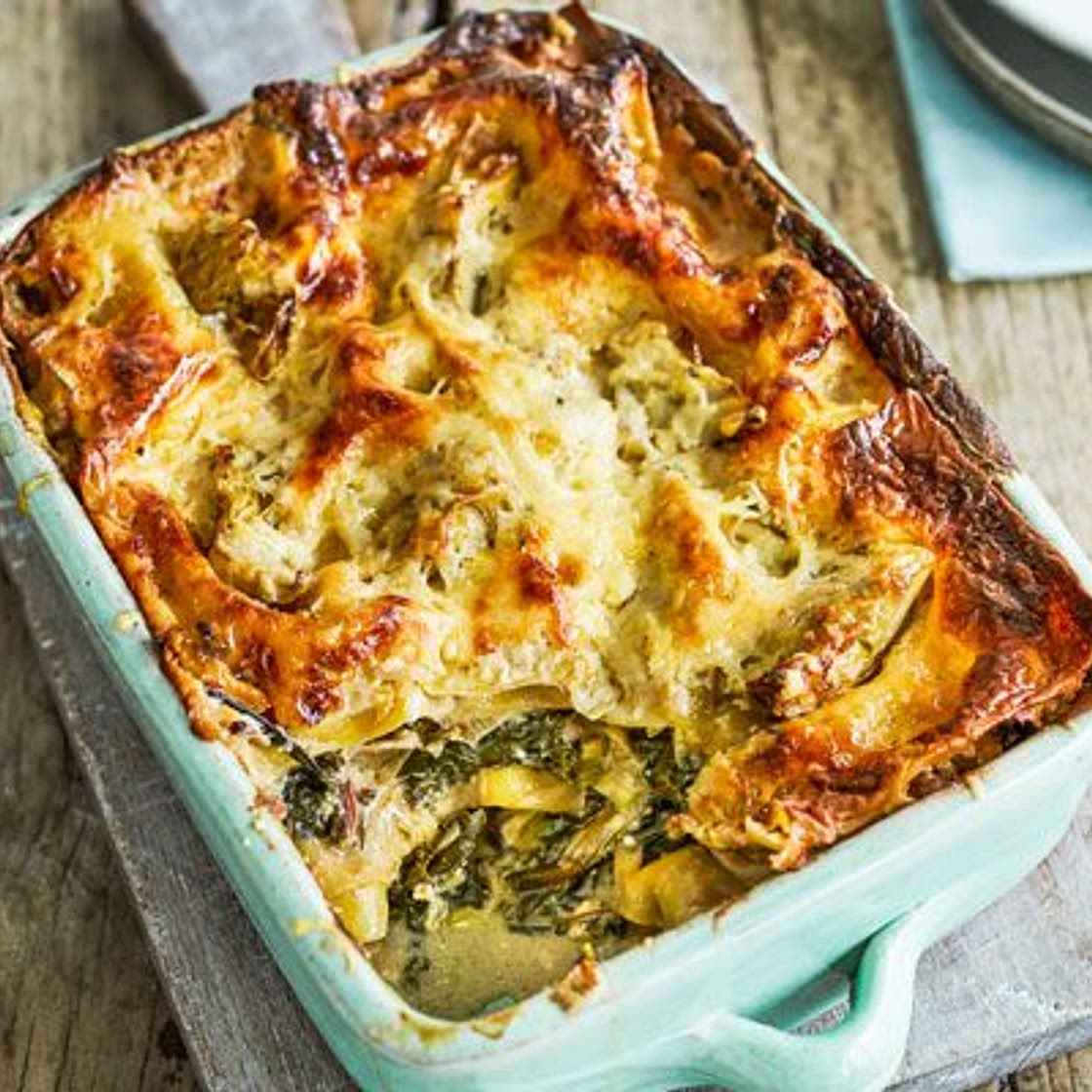 Leek & greens lasagne