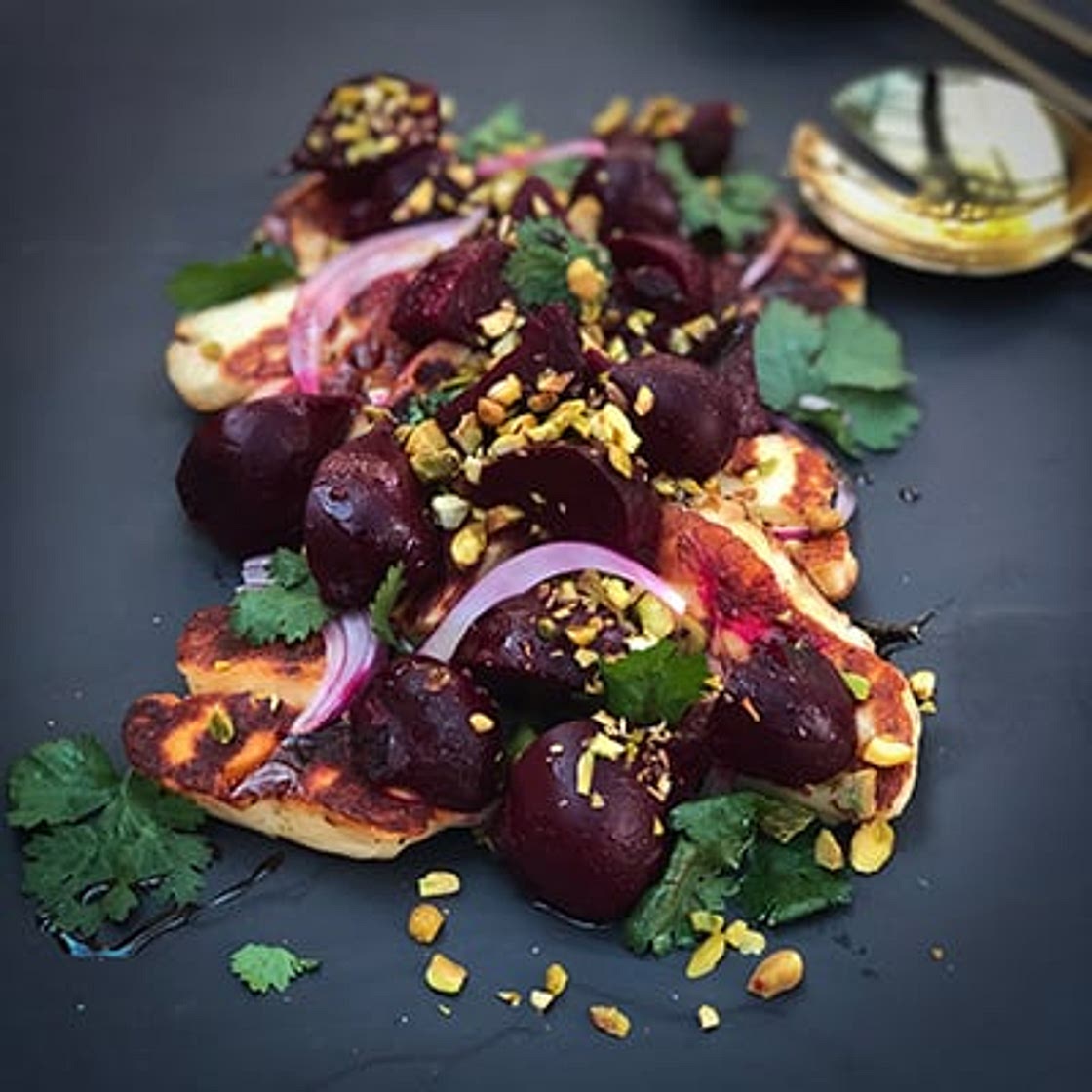 Roasted Beetroot Salad with Halloumi and Pomegranate Glaze