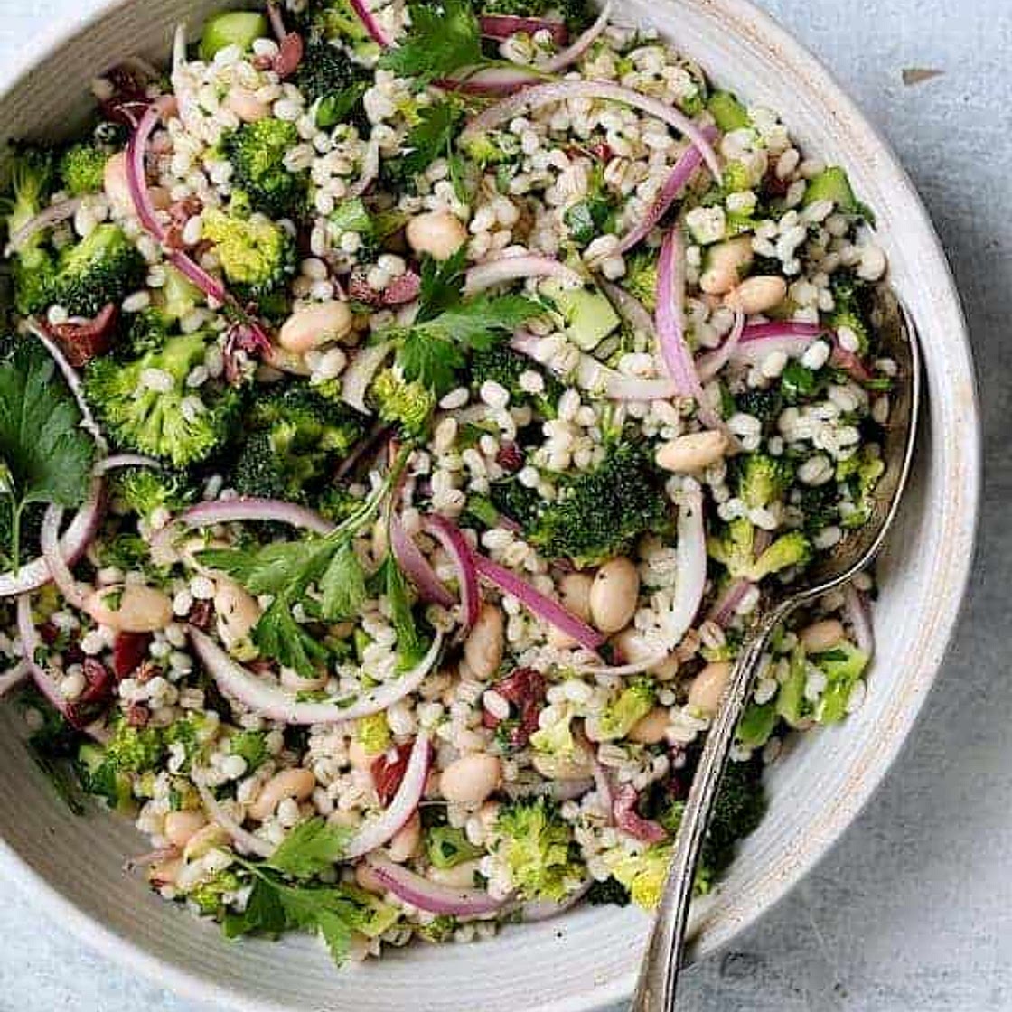 Lemony Broccoli Barley and White Bean Salad