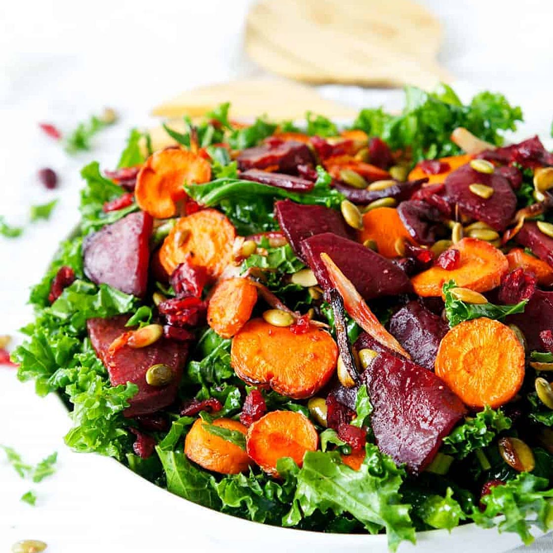 Kale and Beet Salad with Roasted Carrots