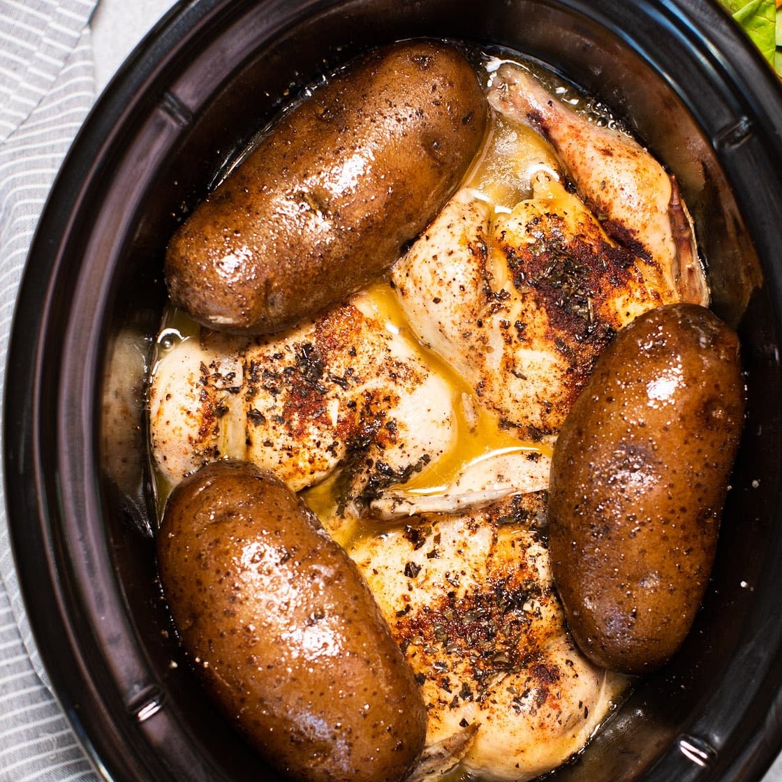 Slow Cooker Cornish Game Hens and Baked Potatoes