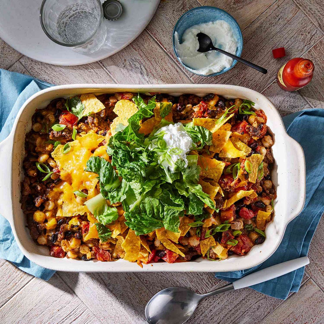 Beef & Black Bean Nacho Casserole