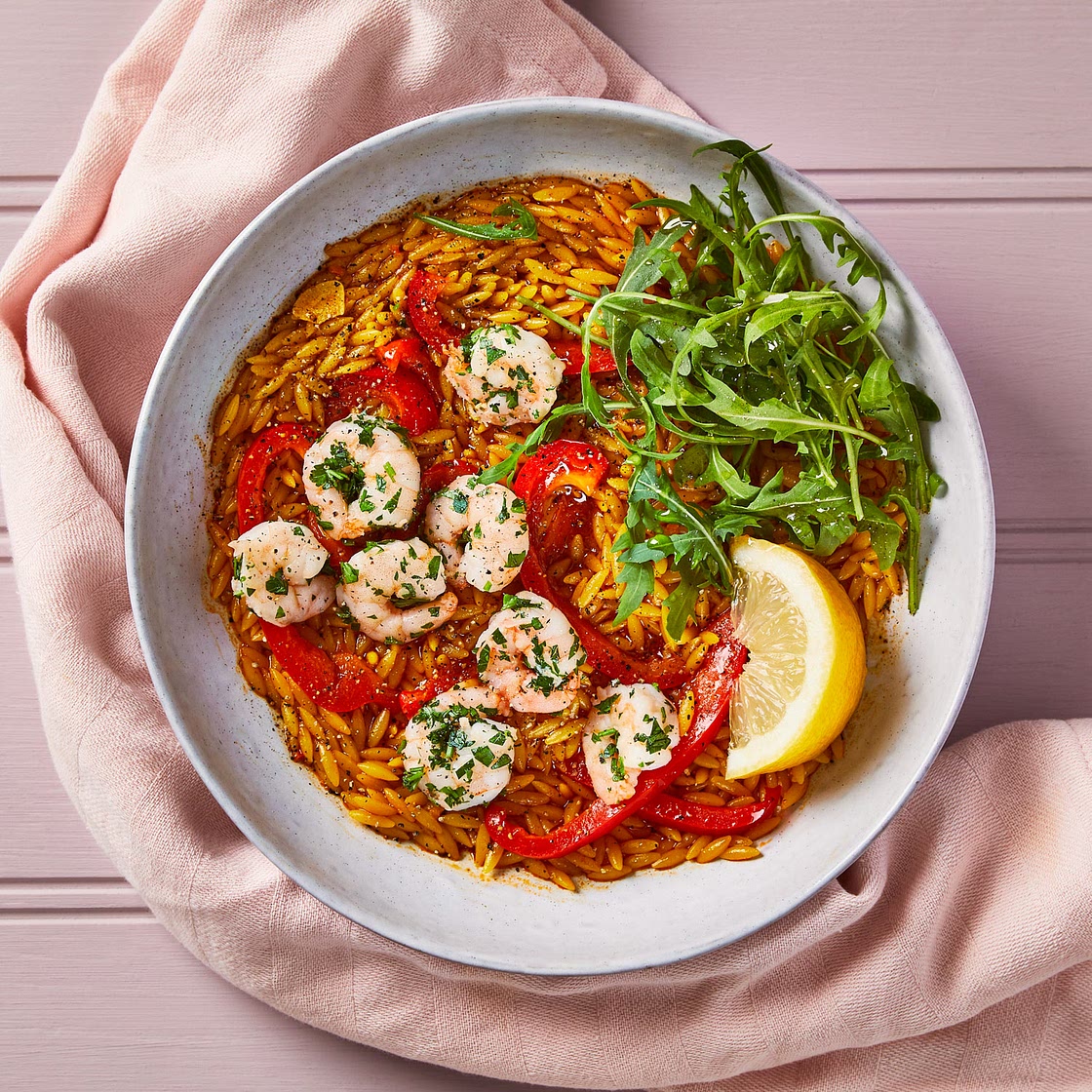 Prawn, Red Pepper & Saffron Orzo