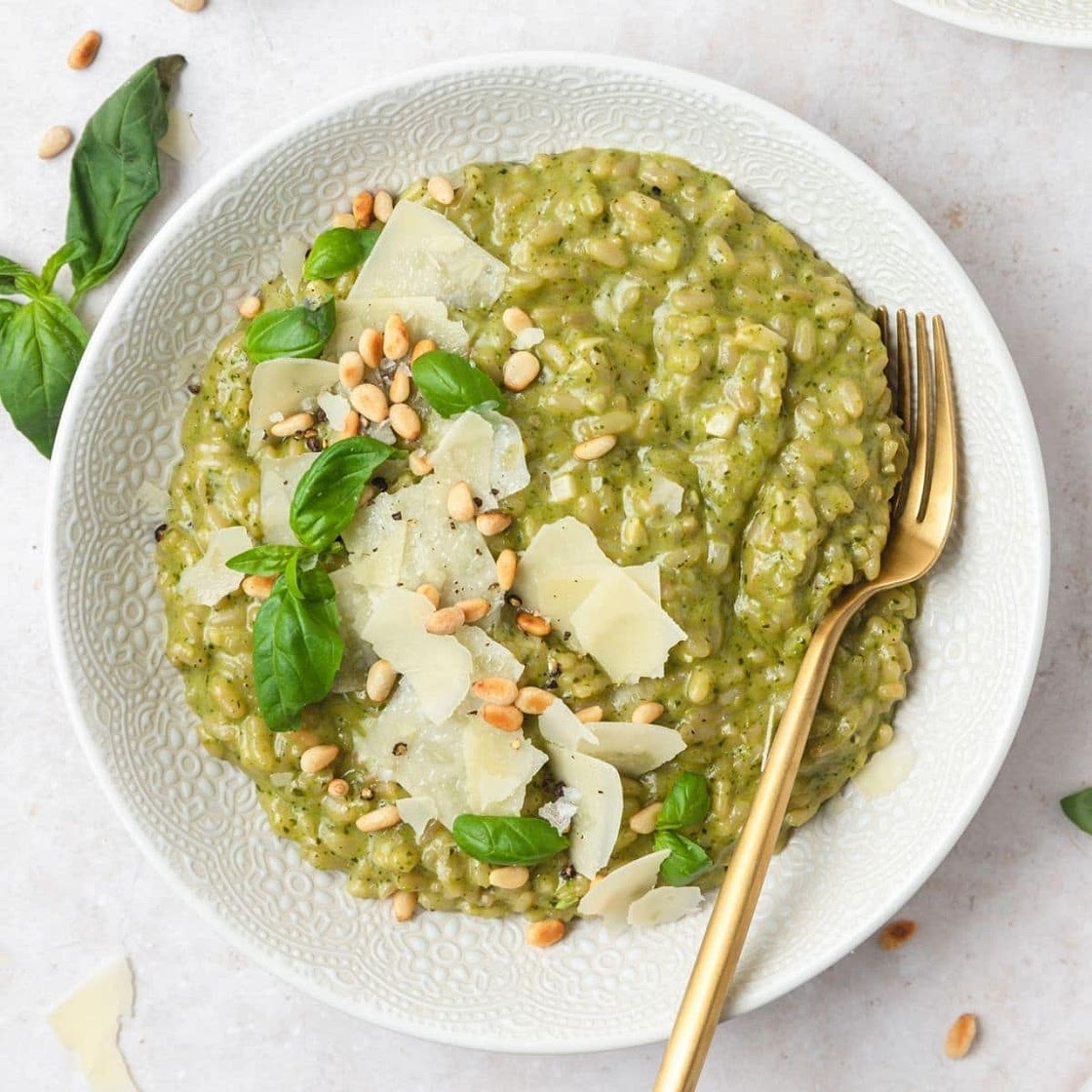 Pesto Risotto with Toasted Pine Nuts