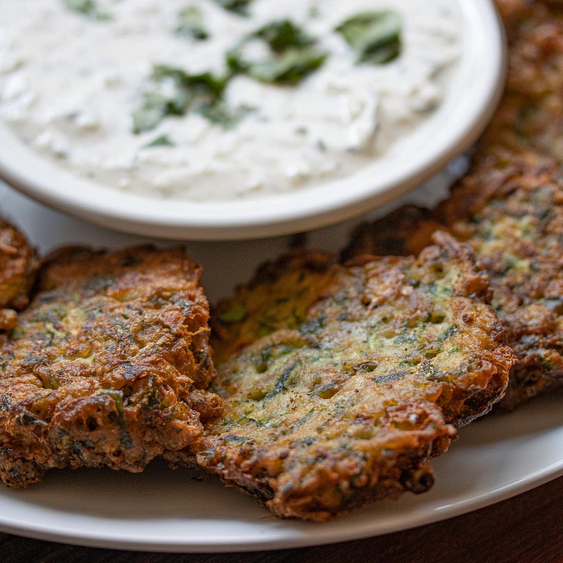 Zucchini Pancakes with Tzatziki Sauce