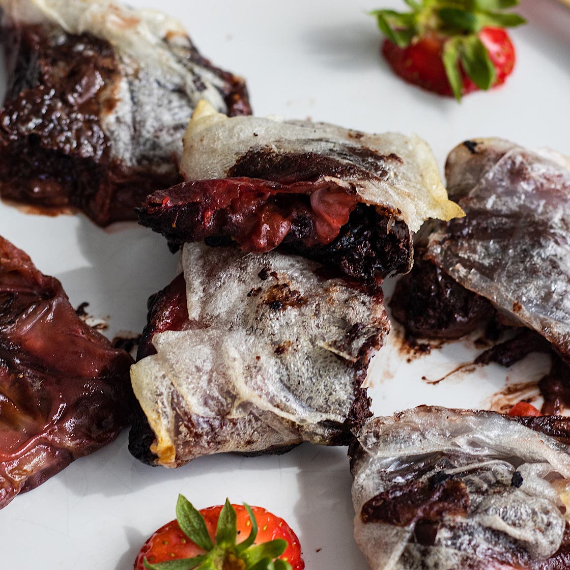 Air Fried Chocolate Strawberry Rice Paper Dumplings