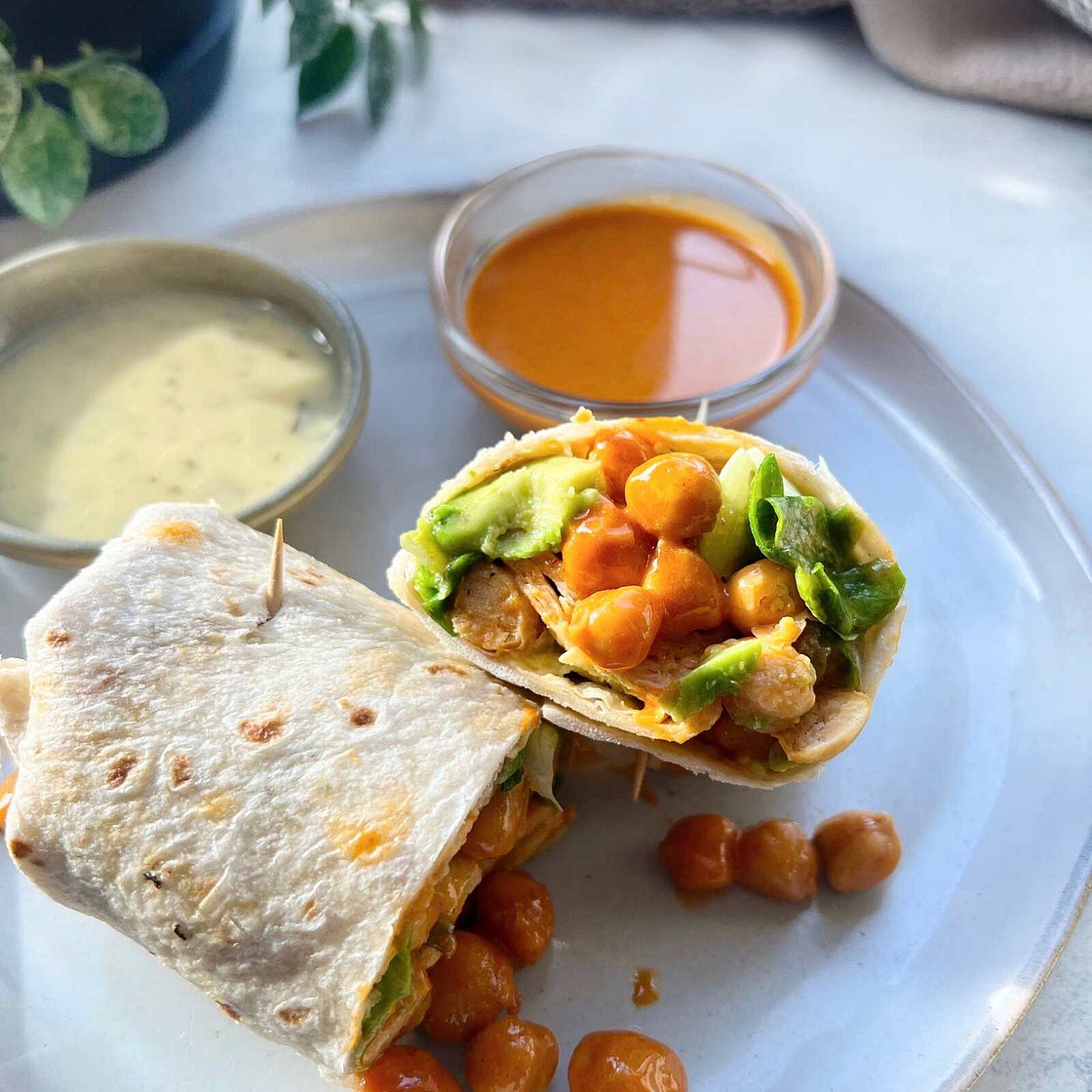 Spicy Buffalo Chickpea Wraps with Avocado