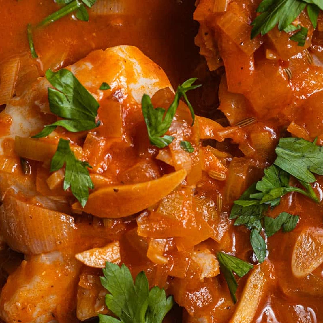 Poached Cod in Spiced Tomato Sauce