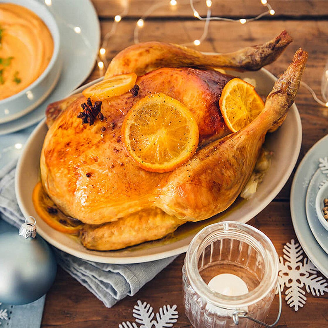 Chapon farci au foie gras et pain d'épices