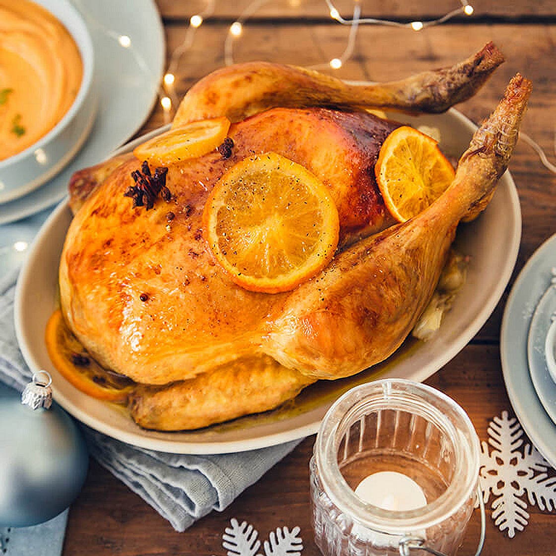 Chapon farci au foie gras et pain d'épices