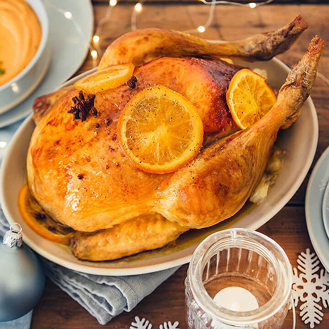 Chapon farci au foie gras et pain d'épices