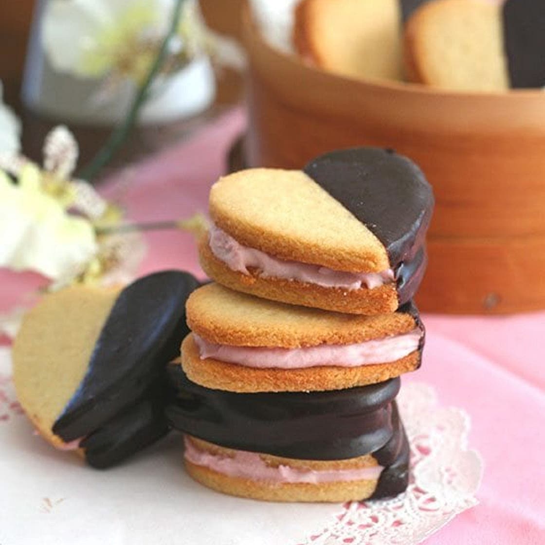 Chocolate Dipped Strawberry Cream Sandwich Cookies