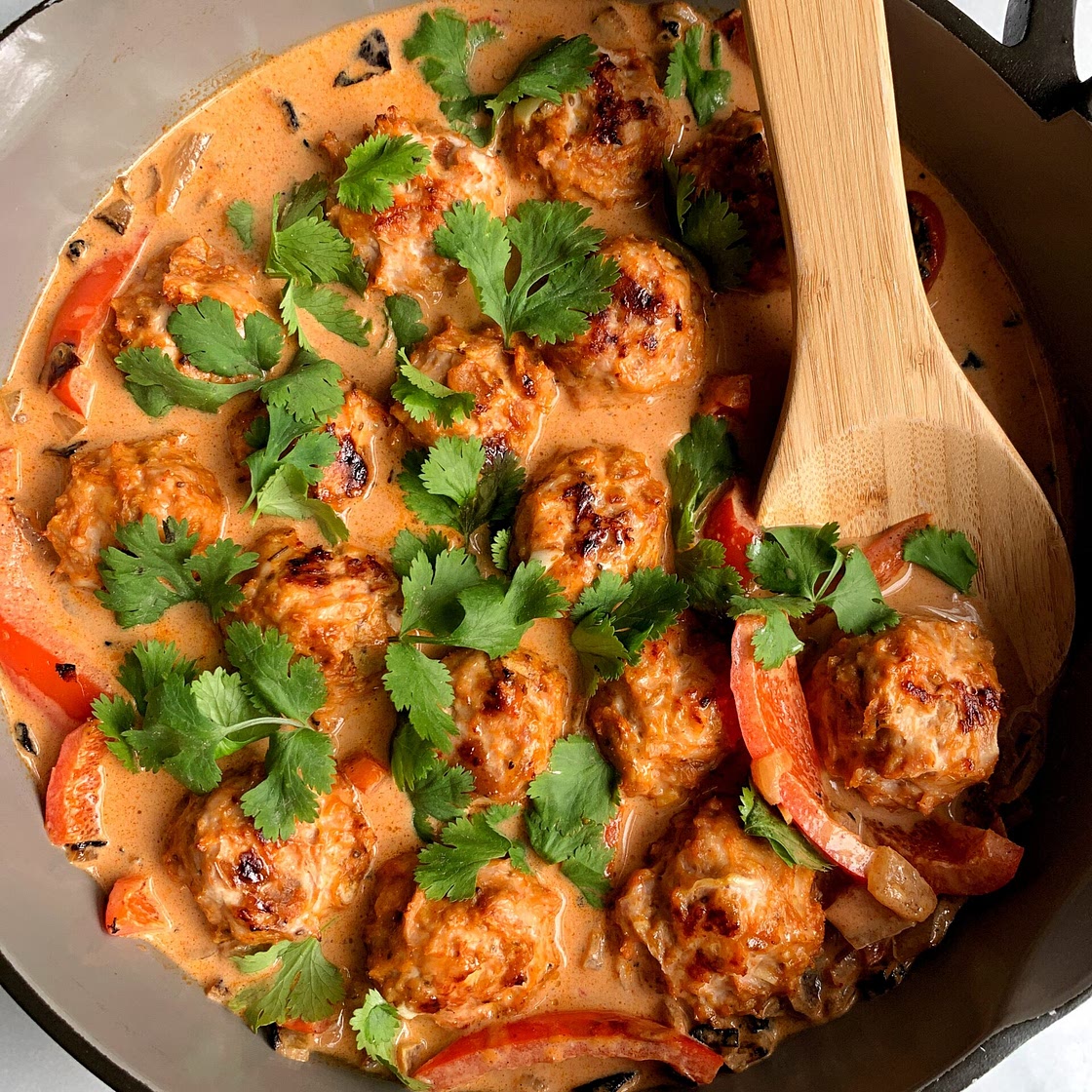 Healthy Thai Turkey Meatballs in Coconut Curry
