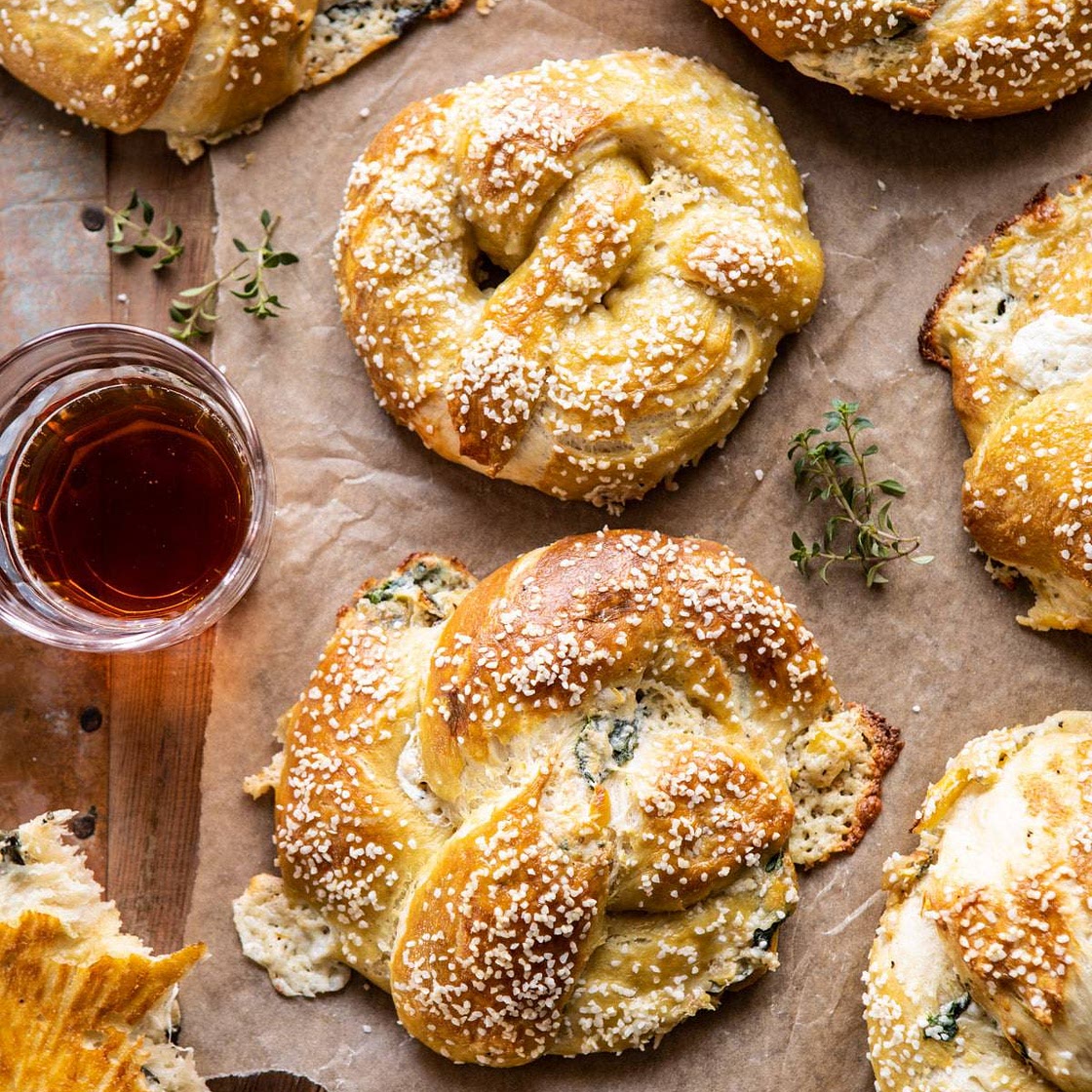 Spinach and Artichoke Stuffed Soft Pretzels