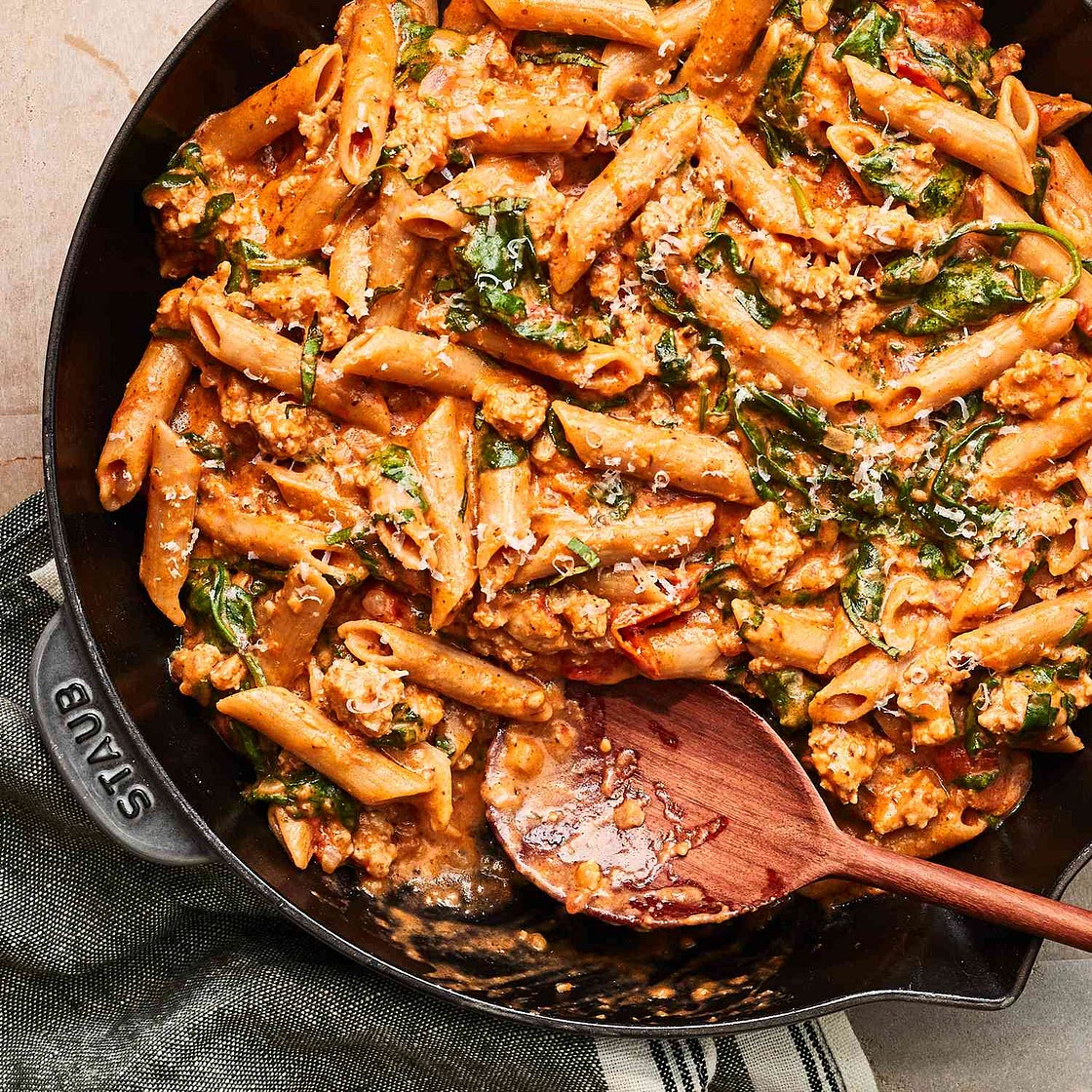 One-Skillet Cheesy Ground Chicken Pasta
