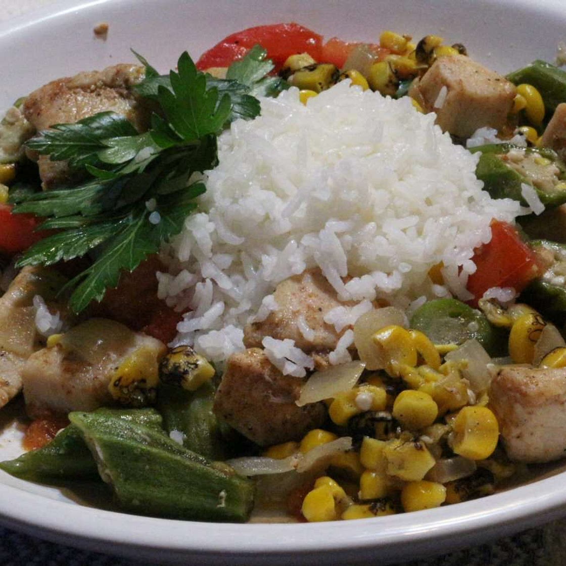 Chicken Stew with Okra, Corn, and Tomatoes