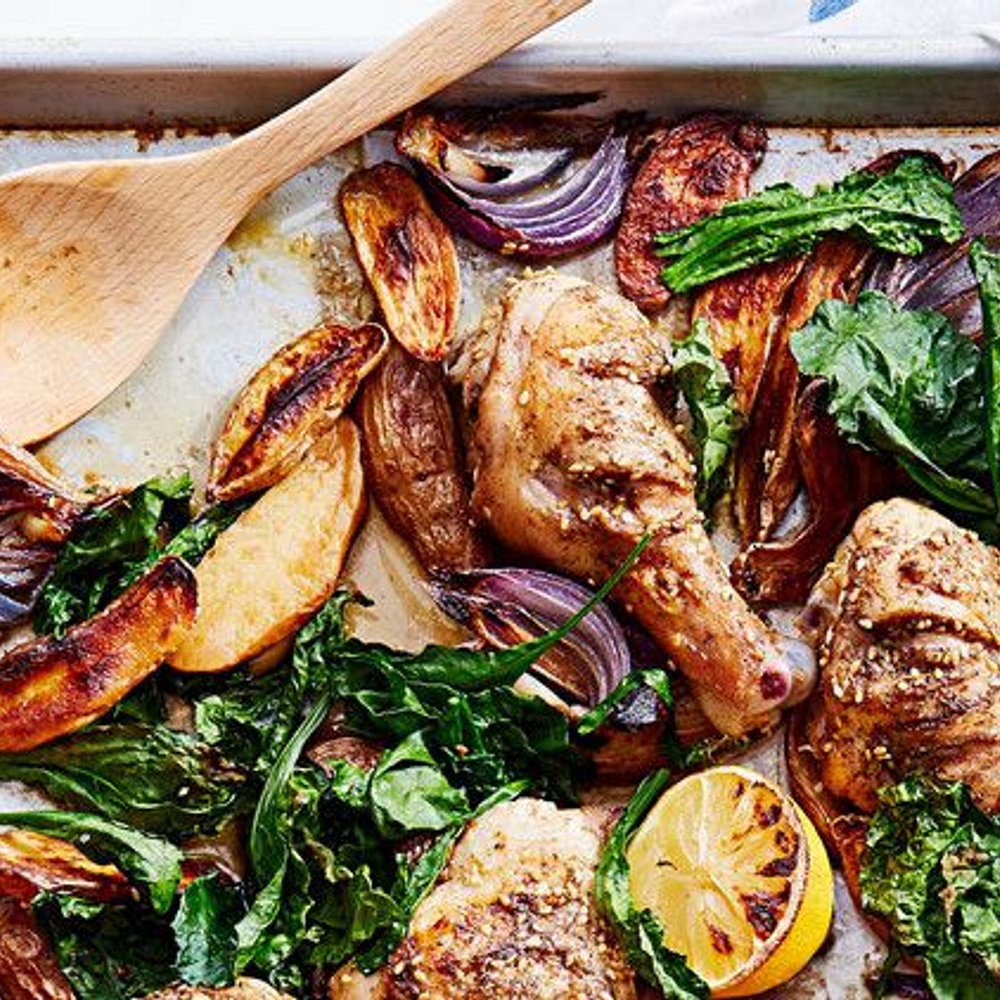 Pan-Roasted Chicken with Za'atar, Potatoes, and Greens