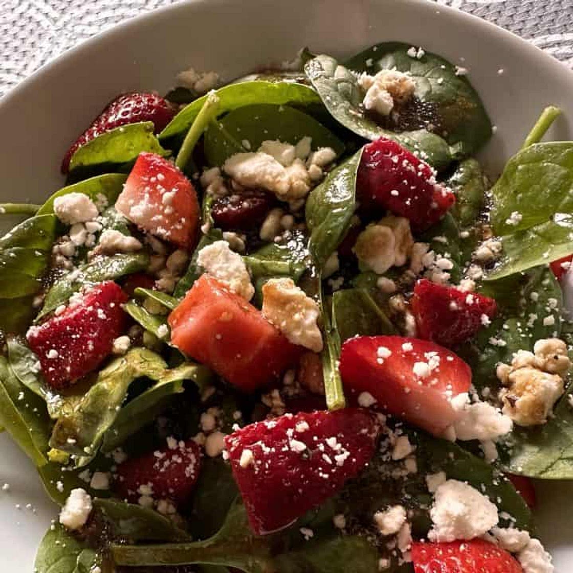 Strawberry Spinach Salad With Feta Cheese And Balsamic Dressing