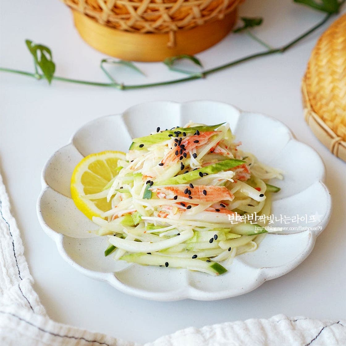 크래미 오이냉채 만드는 법 오이크래미무침 오이맛살냉채 겨자소스 만들기 크래미 오이무침