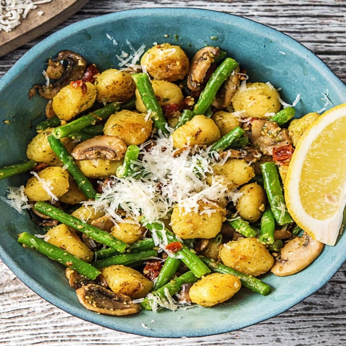 Toasty Pesto Gnocchi with Green Beans, Sun-Dried Tomatoes, and Parmesan