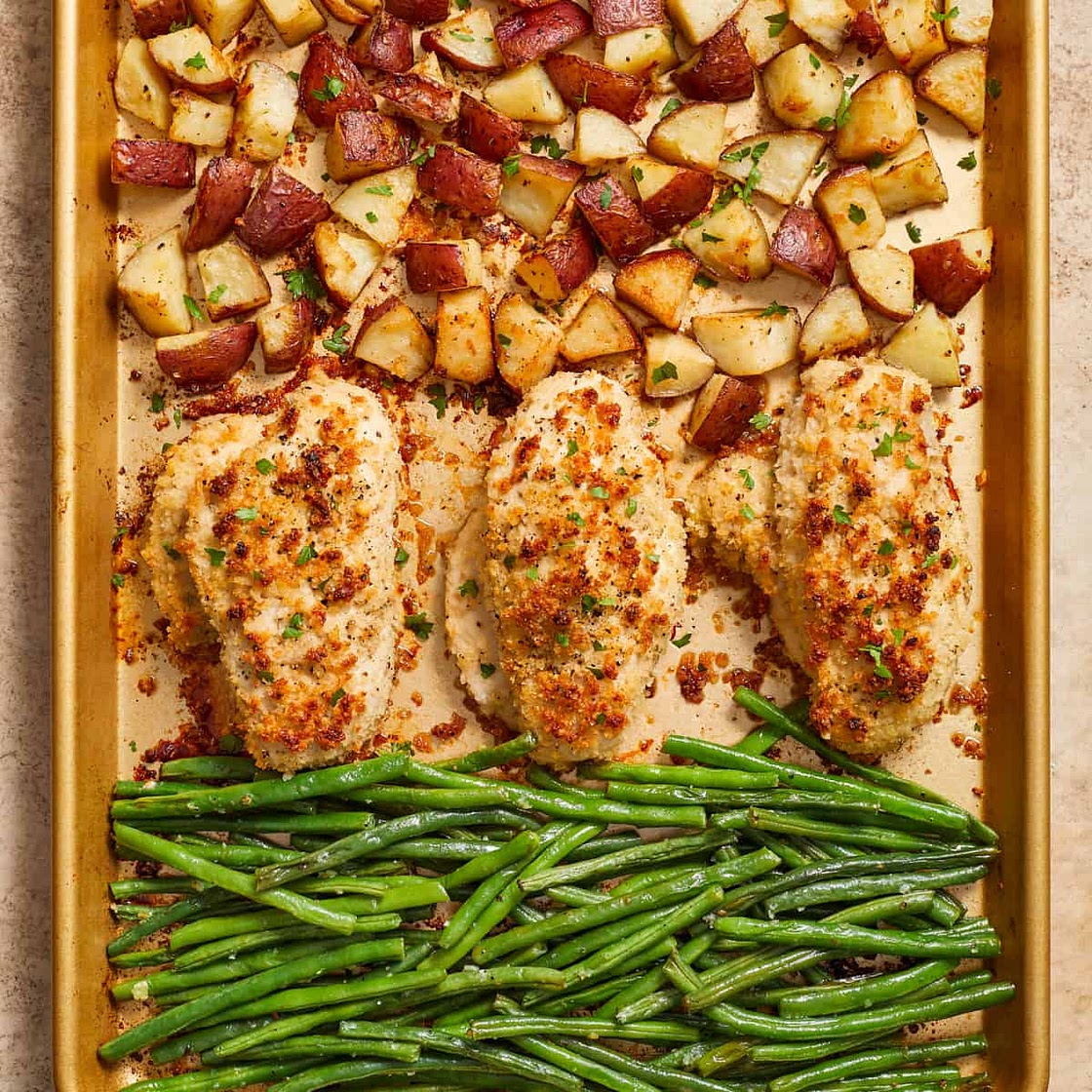 Parmesan Crusted Chicken Sheet Pan Dinner