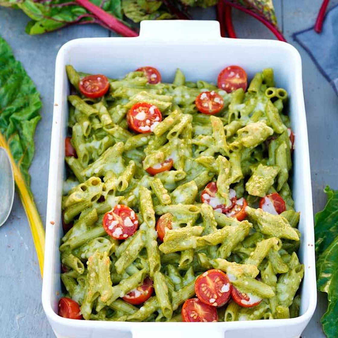 Penne com legumes no forno