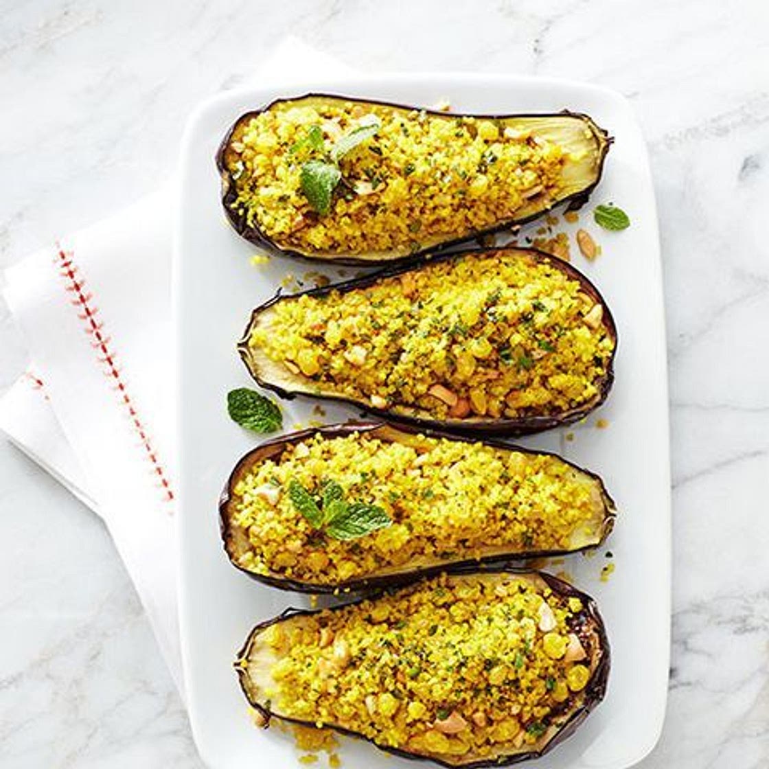 Bulgur and Cashew Stuffed Eggplant