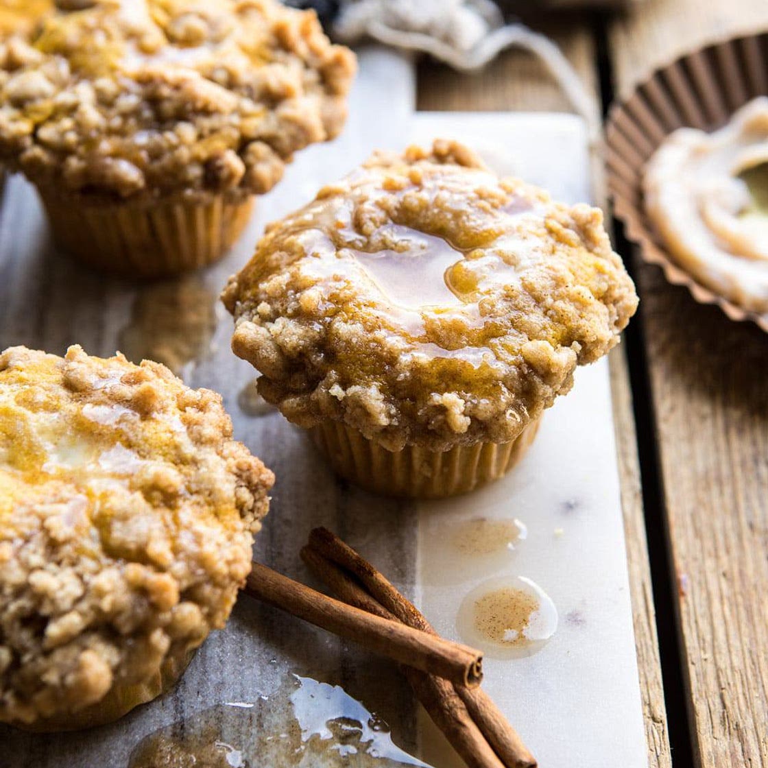 Pumpkin Coffee Cake Muffins with Cinnamon Honey Butter