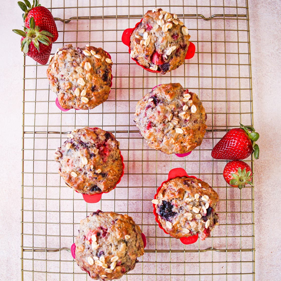 Healthy Triple Berry Ginger Oat Muffins