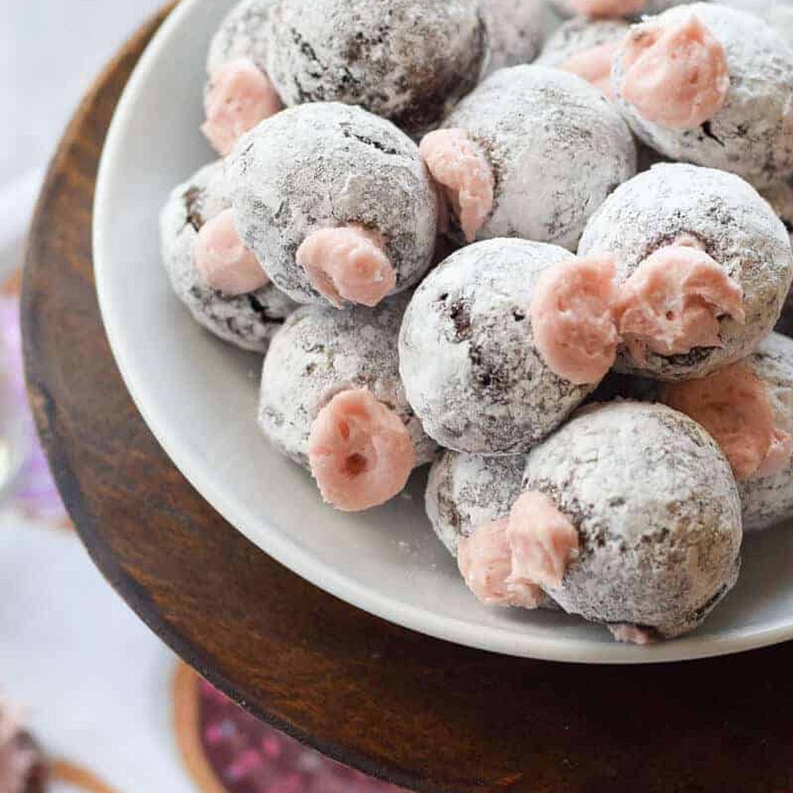Chocolate Donut Holes with Pomegranate Cream Filling
