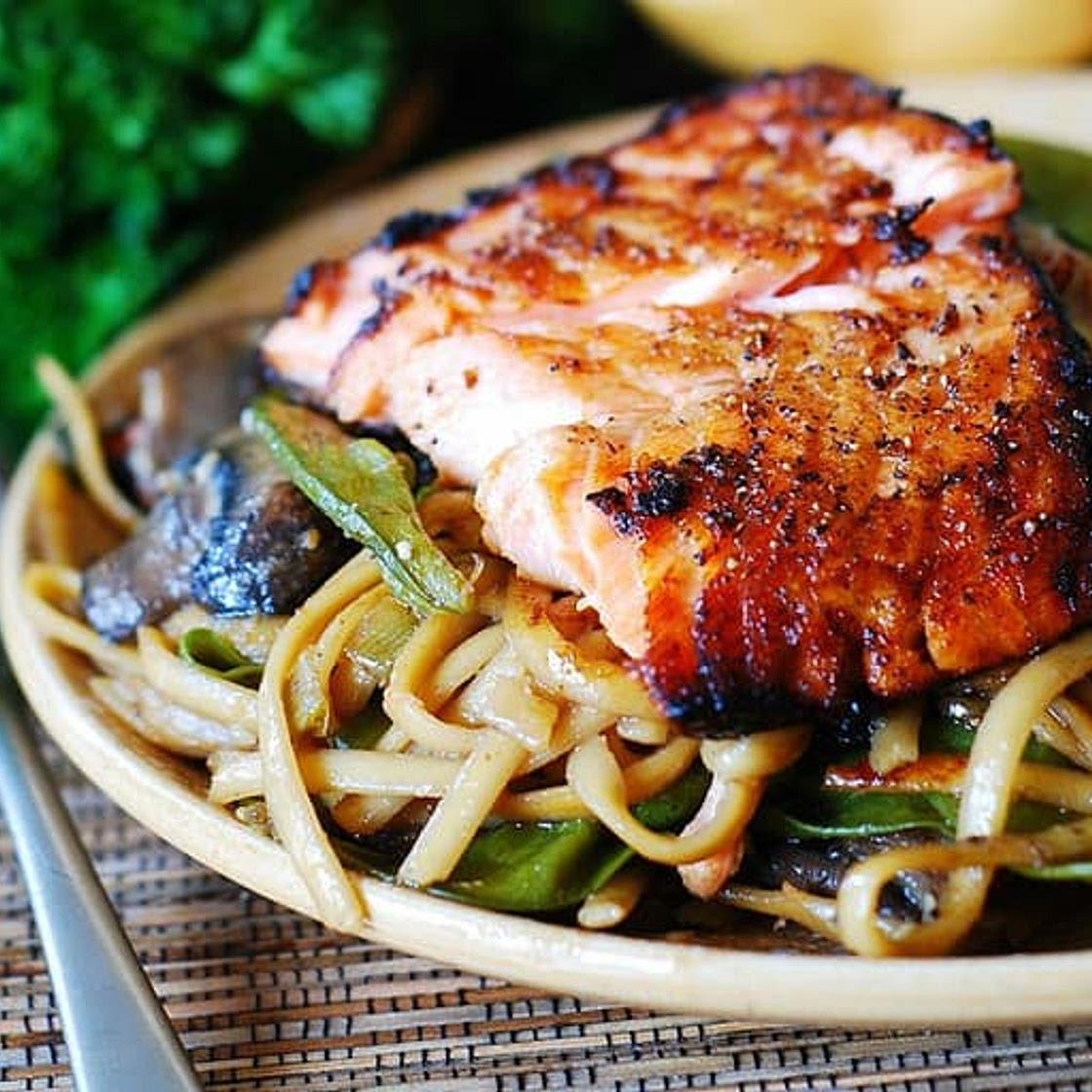 Asian salmon and noodles