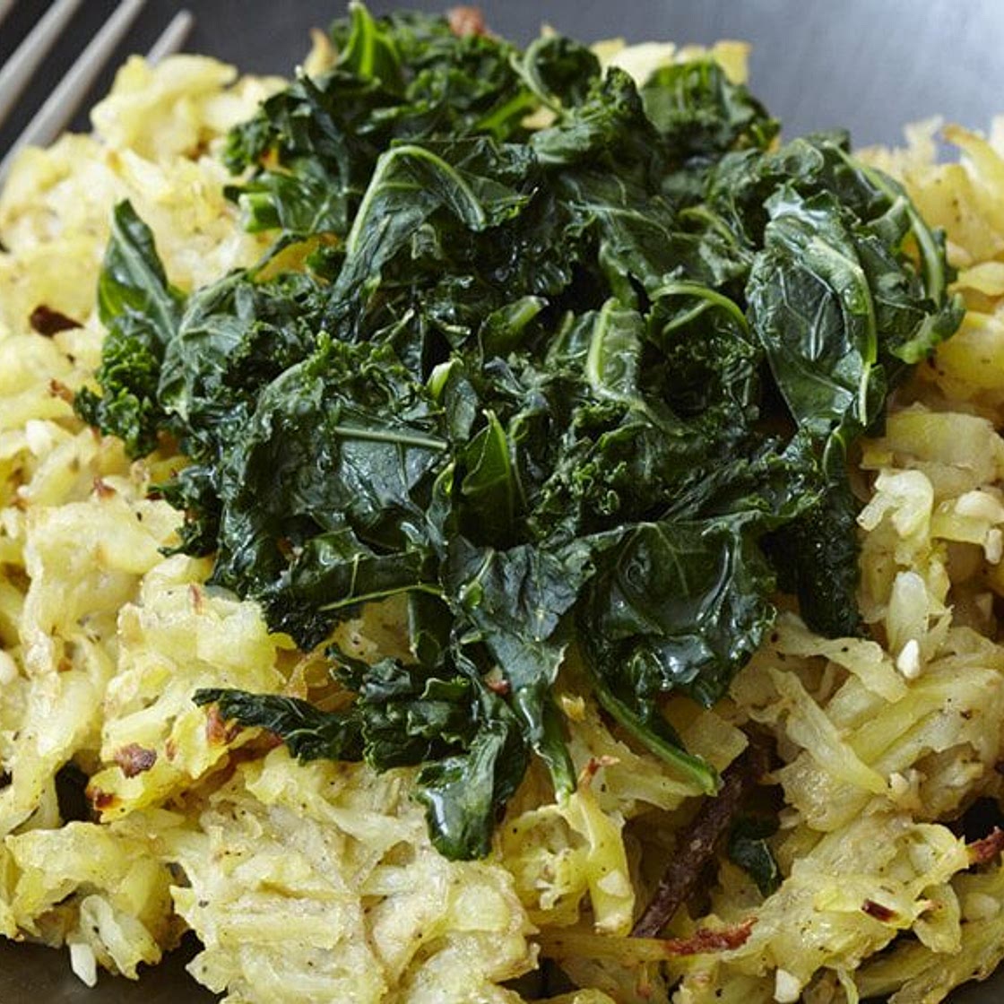 Garlic Hash Browns with Kale